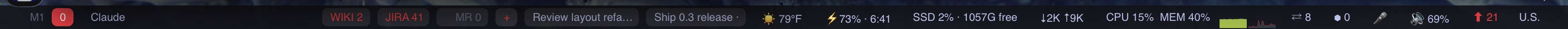 The Panewright bar with every widget enabled
